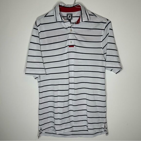 FootJoy White with Dark Midnight Striped Golf Polo in Size Medium - Picture 6 of 7